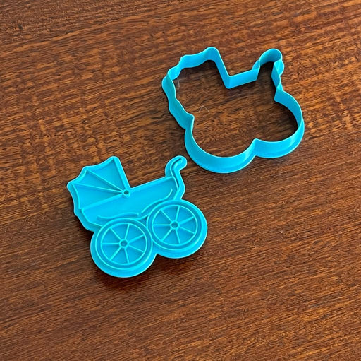 Baby pram Cookie Cutter with emboss Stamp. Cookie Cutter Store