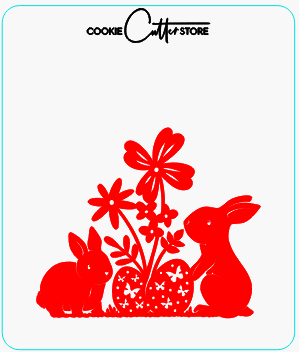 Easter Bunnies with Flowers Deboss Raised Stamp, Pop Stamp, deboss stamp and cookie cutter, cookie cutter store