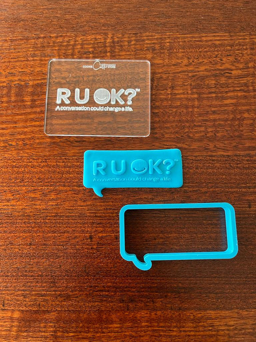 R U OK? raised emboss stamp and cookie cutter, Pop Stamp, deboss stamp and cookie cutter, cookie cutter store