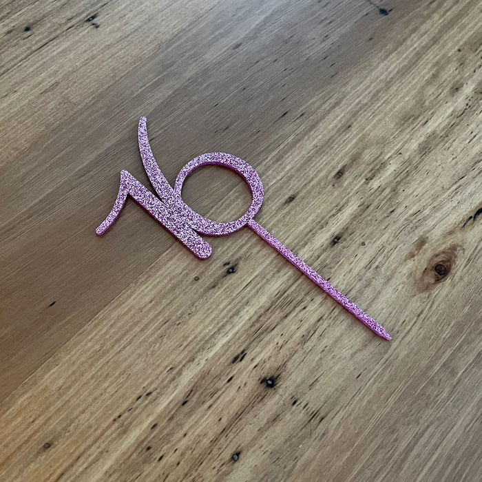 number 16, sixteen, glitter pink acrylic cake topper available in many colours, mirrored finish and glitters, Cookie Cutter Store