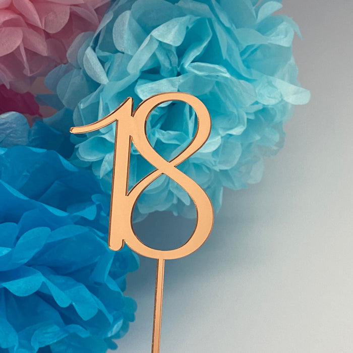 number 18, eighteen, acrylic cake topper available in many colours, mirrored finish and glitters, Cookie Cutter Store