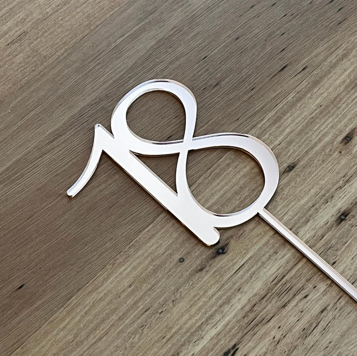 number 18, eighteen in rose gold, acrylic cake topper available in many colours, mirrored finish and glitters, Cookie Cutter Store