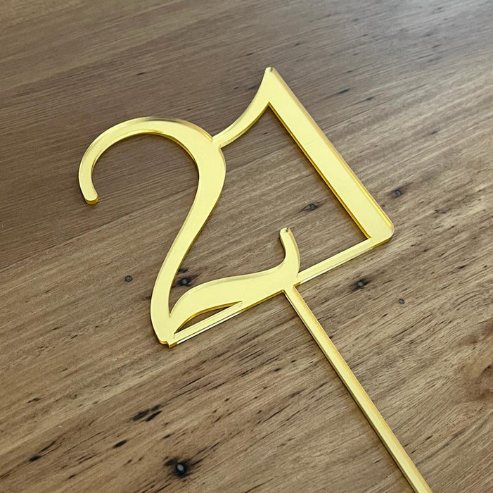 Number 21 in Bright gold, Twenty one. 21st, cake topper, cookie cutter store