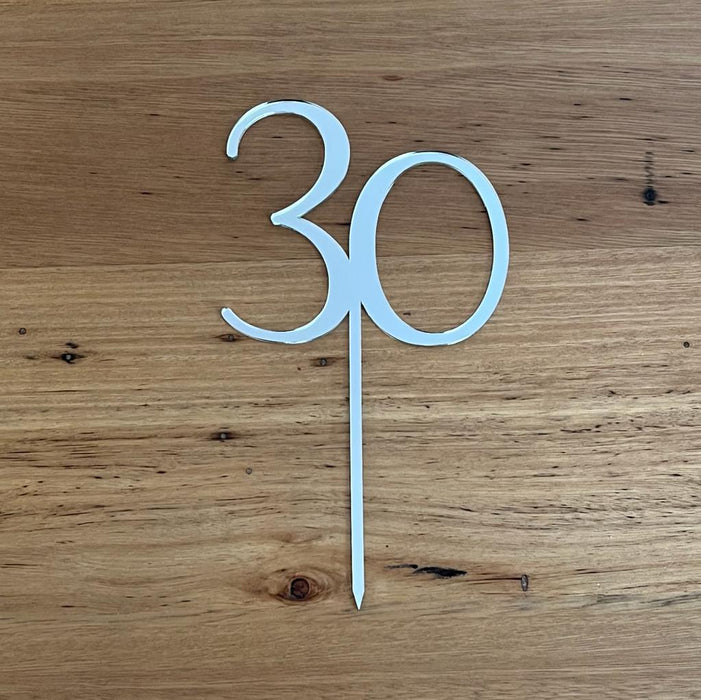Number 30 in Silver, Thirty. 30th, cake topper, cookie cutter store