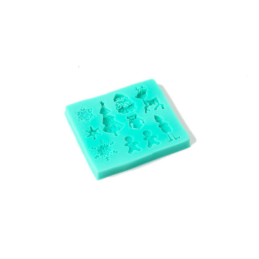 Silicone Mould Christmas including 3 snowflakes, a christmas tree, 2 gingerbread people, an elf, a reindeer and of course Santa and Gift Sack!, Cookie Cutter Store