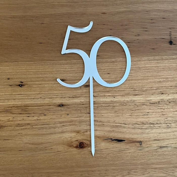 Number 50, fiftieth cake topper in Silver, cookie cutter store