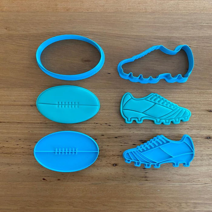 Rugby AFL Ball and boots Cookie Cutter and Stamp Set, cookie cutter store
