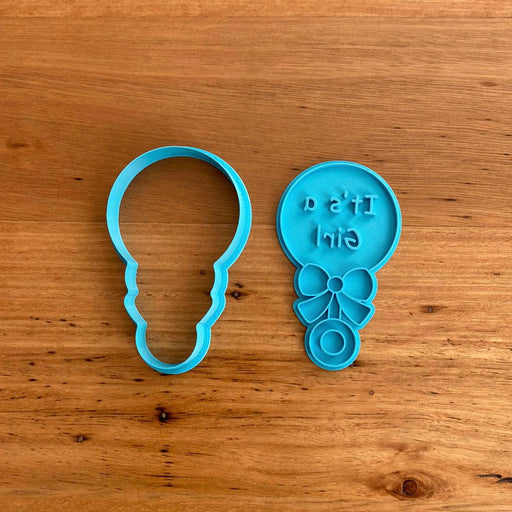 Baby Rattle Cookie Cutter & Stamp - It's a Girl 