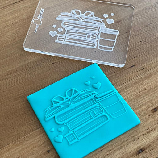 School Books, Glasses and Coffee Cookie Cutter and Stamp, Deboss, Pop stamp, Raised stamp, Cookie Cutter Store