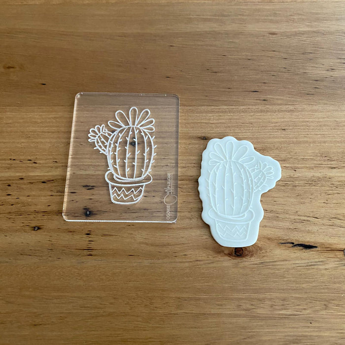 Cactus Style 2 raised deboss pop stamp and matching cookie cutter, Cookie Cutter Store