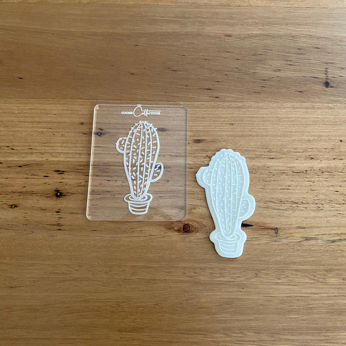 Cactus Style 1 raised deboss pop stamp and matching cookie cutter, Cookie Cutter Store