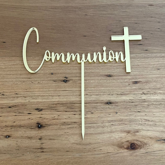 Communion in mirror gold acrylic cake topper available in many colours, mirrored finish and glitters, Cookie Cutter Store