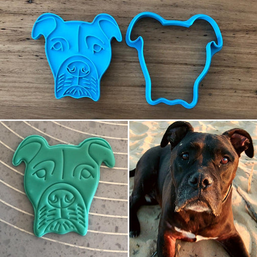 Custom Cutter and matching Custom Stamp for a dog cat animal face Choose any cutter shape and stamp design to suit your occasions. Perfect for Valentine's Day, Weddings, Anniversaries or any special occasion. These items come as a set that fit together for easy and accurate stamping. 