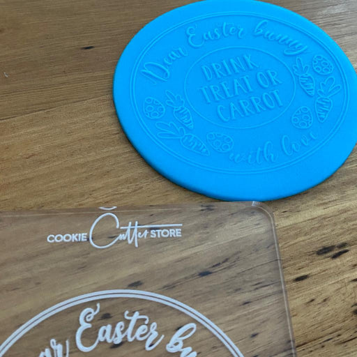Dear Easter Bunny "Drink Treat or Carrot" for Easter Deboss Raised Stamp, Pop Stamp, deboss stamp and cookie cutter, cookie cutter store