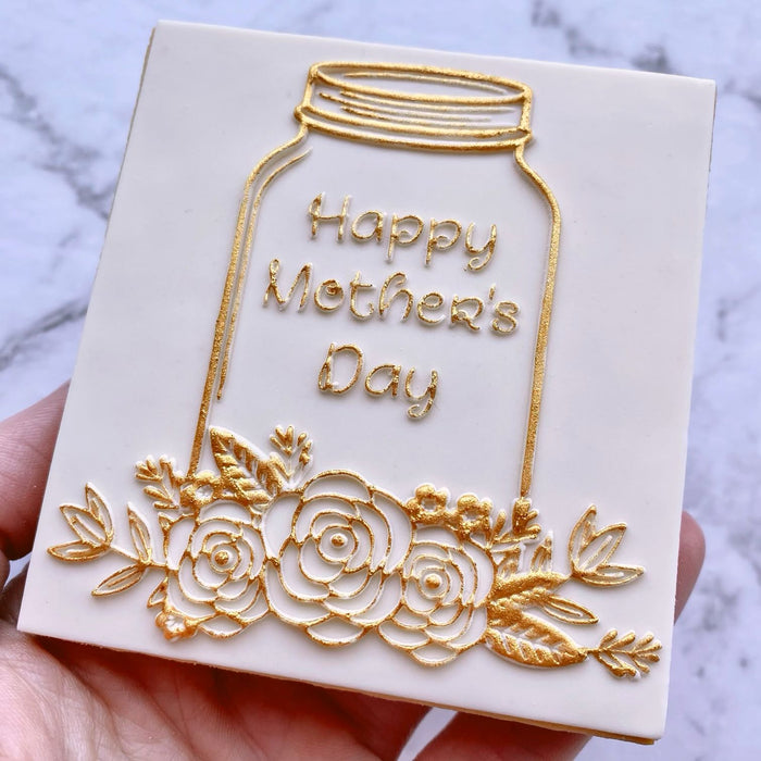 Mother’s Day Floral Jar Deboss Raised Effect cookie Stamp, cookie cutter store