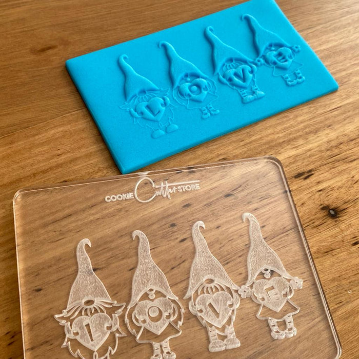 "Valentines Gnomes Love" Deboss Raised Effect Stamp, Pop Stamp, deboss stamp and cookie cutter, cookie cutter store