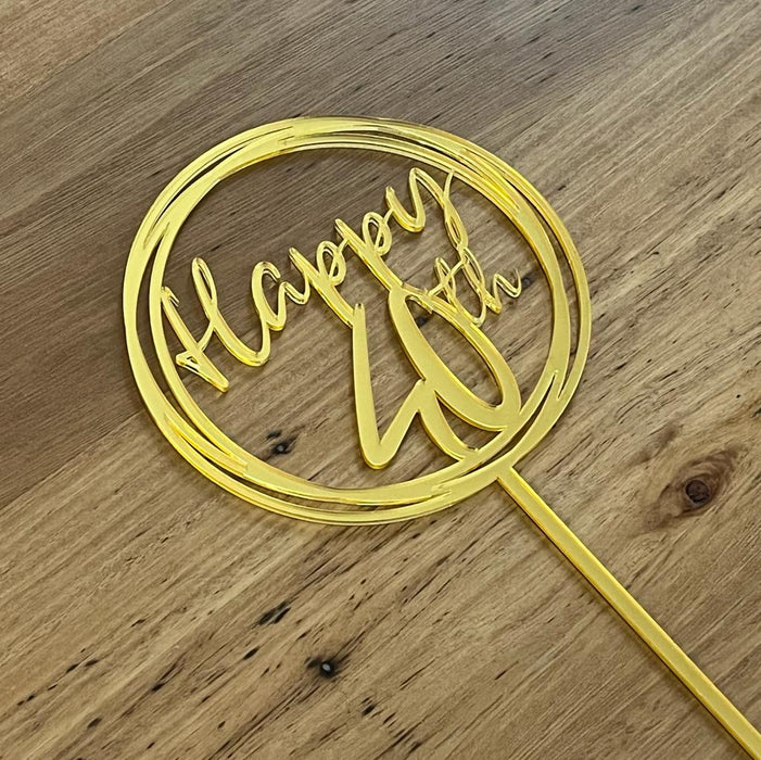 "Happy 40th" in Bright Gold acrylic cake topper available in many colours, mirrored finish and glitters, Cookie Cutter Store