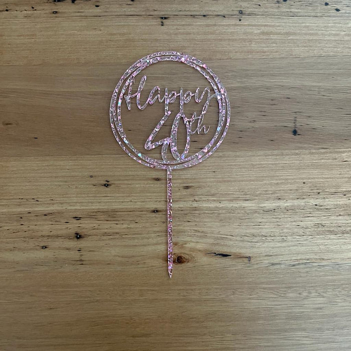 "Happy 40th" in holographic rose gold acrylic cake topper available in many colours, mirrored finish and glitters, Cookie Cutter Store