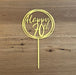 "Happy 70th" in Bright Gold acrylic cake topper available in many colours, mirrored finish and glitters, Cookie Cutter Store