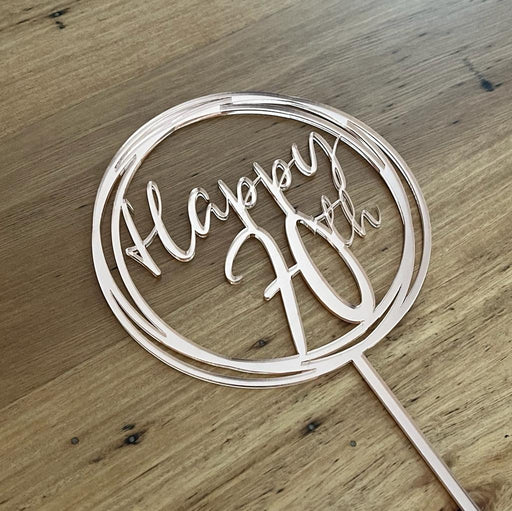 "Happy 70th" in Rose Gold acrylic cake topper available in many colours, mirrored finish and glitters, Cookie Cutter Store