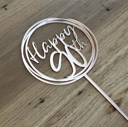 "Happy 90th" Rose Gold acrylic cake topper available in many colours, mirrored finish and glitters, Cookie Cutter Store