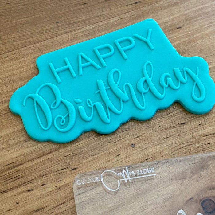 Happy Birthday Plaque Sign Cookie Cutter & Deboss Raised Effect Stamp, Pop Stamp, deboss stamp and cookie cutter, cookie cutter store
