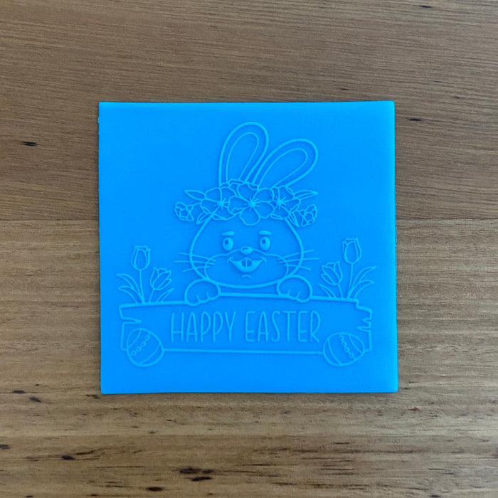 Easter Bunny holding Happy Easter Sign Deboss Raised Stamp, Pop Stamp, deboss stamp and cookie cutter, cookie cutter store