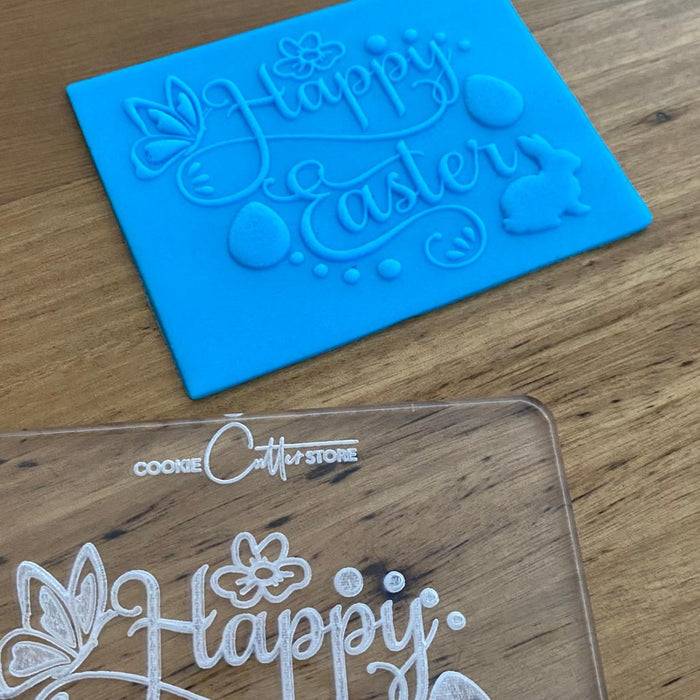 Happy Easter with Butterfly & Bunny Deboss Raised Stamp, Pop Stamp, deboss stamp and cookie cutter, cookie cutter store