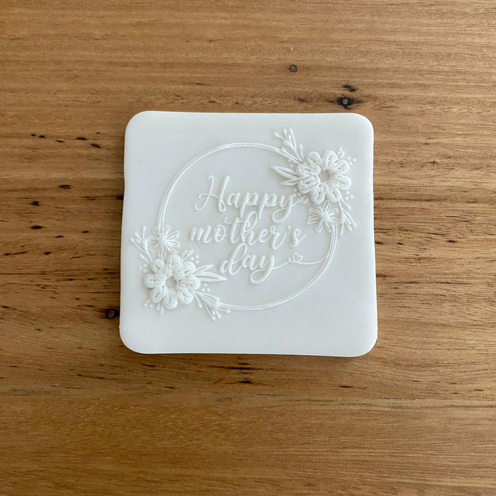 "Happy Mother's Day" with floral border Mother's Day Raised Effect Cookie Stamp, Pop Stamp, deboss stamp and cookie cutter, cookie cutter store