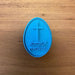 Happy Easter written in Greek Egg Cutter and Emboss Stamp measure 70mm tall by 50mm wide  Each stamp comes with a handle on the top to help with application and removal of the stamp. This significantly improves the quality of your finished cookie.