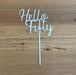 "Hello Fifty" in Silver acrylic cake topper available in many colours, mirrored finish and glitters, Cookie Cutter Store