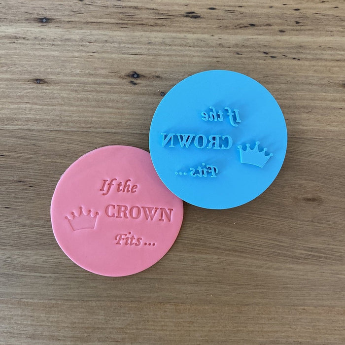 If The Crown Fits Emboss Stamp measures 78mm across to suit 80mm cookies.  Also, don't miss our other Crown and Princess character cookie cutters, search for "Princess" or “Cinderella”in our search bar.