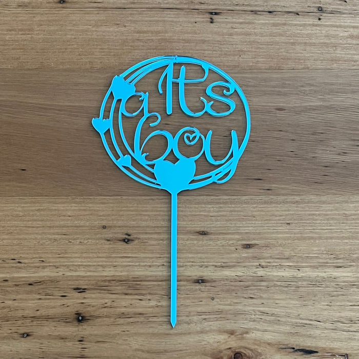 "It's a Boy" in mirror baby blue acrylic cake topper available in many colours, mirrored finish and glitters, Cookie Cutter Store