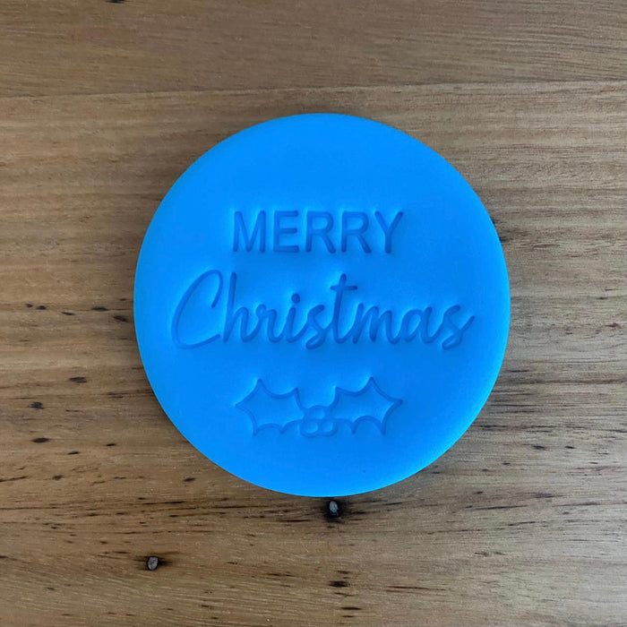 Merry Christmas with Holly cookie stamp, cookie cutter store