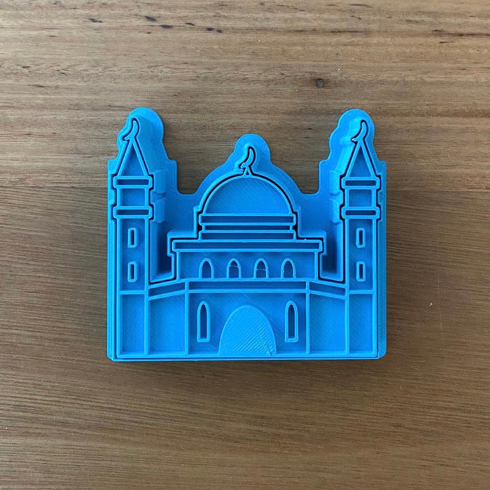 Mosque Cookie Cutter & Emboss Stamp Style #2  Choose from 2 styles for Mosque designs with Cutter and Stamp Sets. This style measures 85mm wide x 70mm high measured at tallest and widest parts