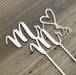 "Mr & Mrs" in rose gold acrylic cake topper available in many colours, mirrored finish and glitters, Cookie Cutter Store