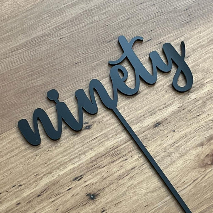 Ninety, 90, acrylic cake topper in Black, Cookie Cutter Store