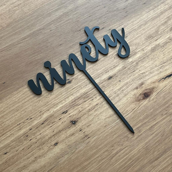 Ninety, 90, acrylic cake topper in Black, Cookie Cutter Store