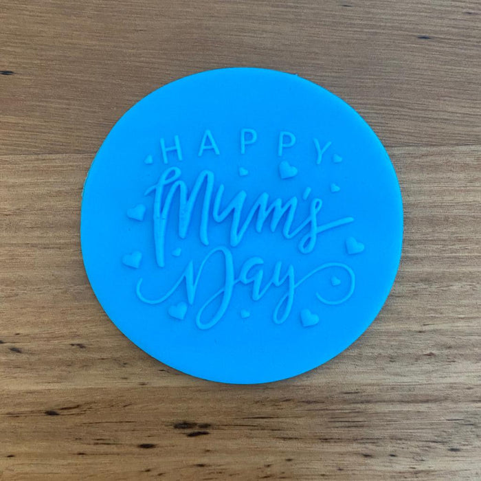 "Happy Mum's Day" with hearts Mother's Day Raised Effect Cookie Stamp, Pop Stamp, deboss stamp and cookie cutter, cookie cutter store