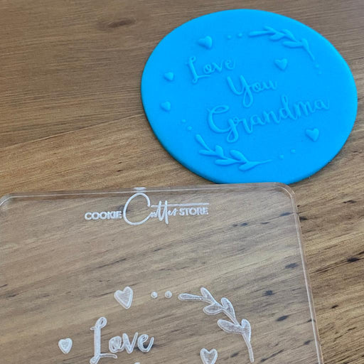 "Love You Grandma" with floral border Mother's Day Raised Effect Cookie Stamp, Pop Stamp, deboss stamp and cookie cutter, cookie cutter store