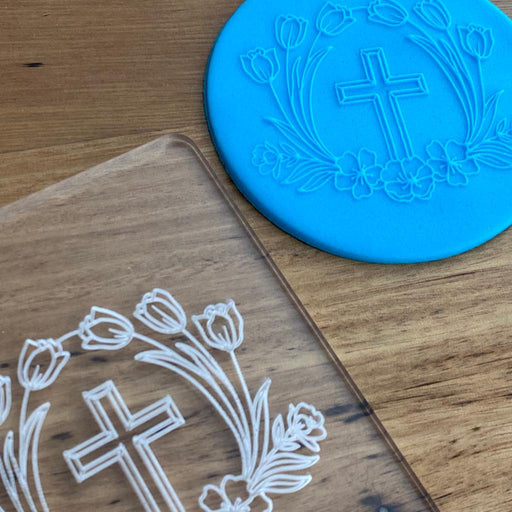 Crucifix with Floral Decoration Deboss Raised Stamp, Pop Stamp, deboss stamp and cookie cutter, cookie cutter store