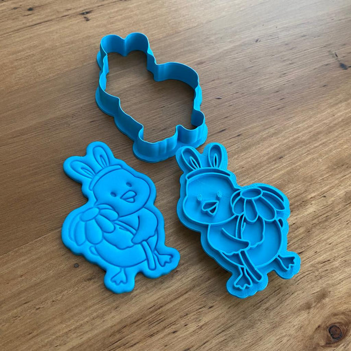 Easter Chick holding Flower Cookie Cutter & Stamp, cookie cutter store