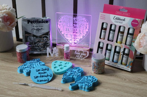 Bundle Pack 2 for Mother's Day includes cookie cutters & emboss stamps, sweet sticks edible paints, sprinkles, silicone mould and fondant - Mother's Day Theme Cookie Decorating Pack from Cookie Cutter Store