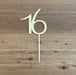 number 16, sixteen, bright gold acrylic cake topper available in many colours, mirrored finish and glitters, Cookie Cutter Store