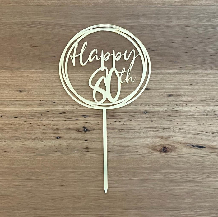 "Happy 80th" Rose Gold acrylic cake topper available in many colours, mirrored finish and glitters, Cookie Cutter Store