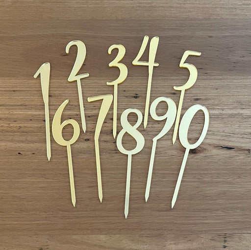 Numbers 1-9 and zero, bright gold cake topper, cookie cutter store