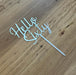 "Hello Sixty" in mirror silver acrylic cake topper available in many colours, mirrored finish and glitters, Cookie Cutter Store