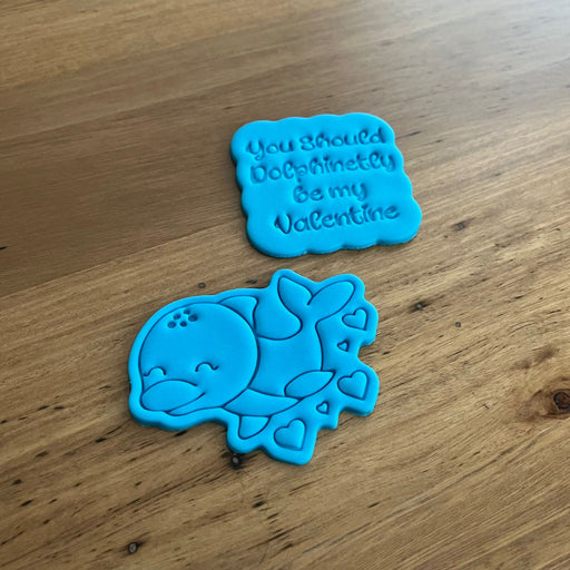 cute dolphin with you should dolphinetly be my valentine cookie cutter and stamp, cookie cutter store