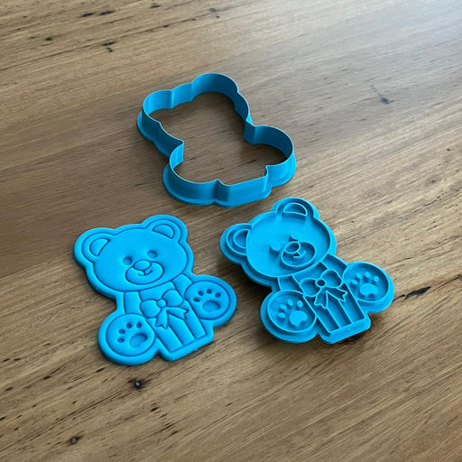 Cute Teddy with Presents cookie cutter and stamp, cookie cutter store