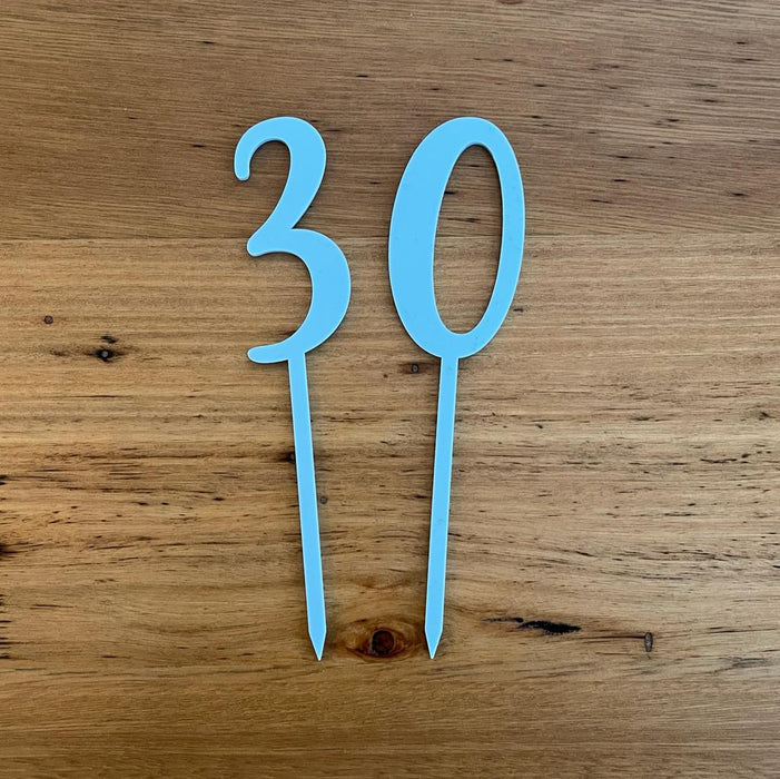 Number 3 & 0 to make 30, cake topper in pastel blue, cookie cutter store